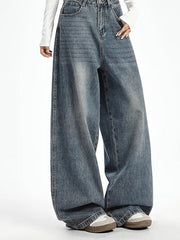 Plus size high-waist wide-leg jeans in vintage blue, relaxed fit