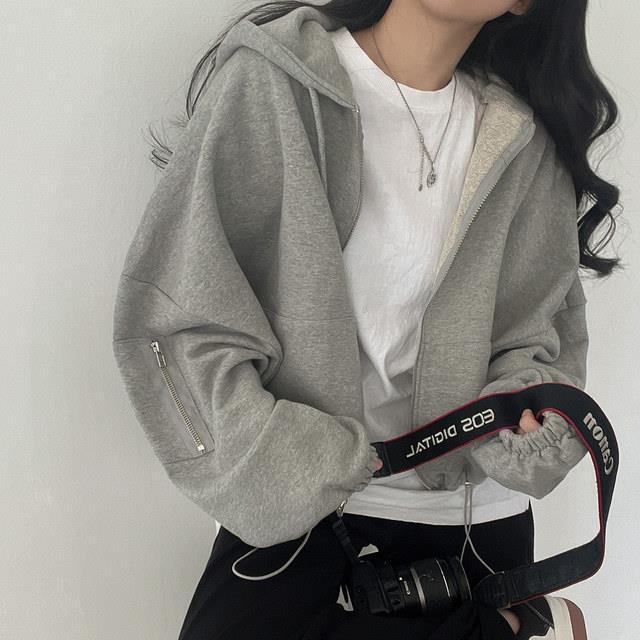 Oversized Zip Up Gray Hoodie - fairypeony