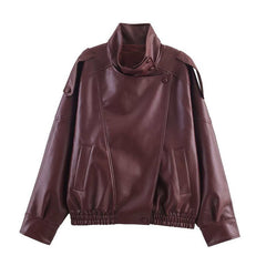 Womens Vintage Faux Leather Jacket with Belt