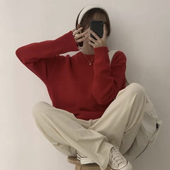 Solid Color Round Neck Pullover Sweater