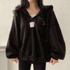 V-Neck Solid Color Oversized Hoodie