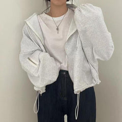 Oversized Zip Up Gray Hoodie - fairypeony