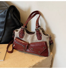 Vintage Double Pocket Y2K Pu Leather Crossbody Bag