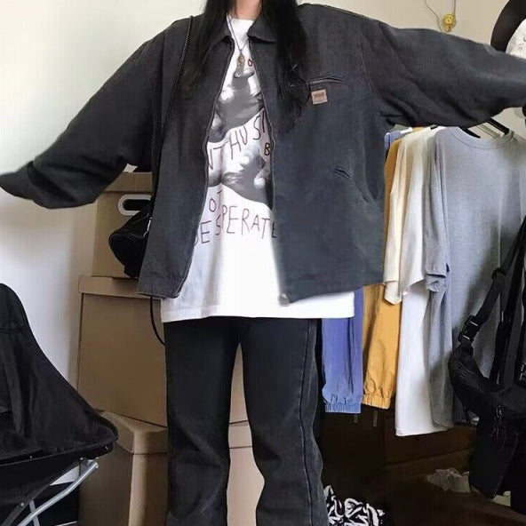 Lapel Neck Jacket Oversized Jacket - fairypeony