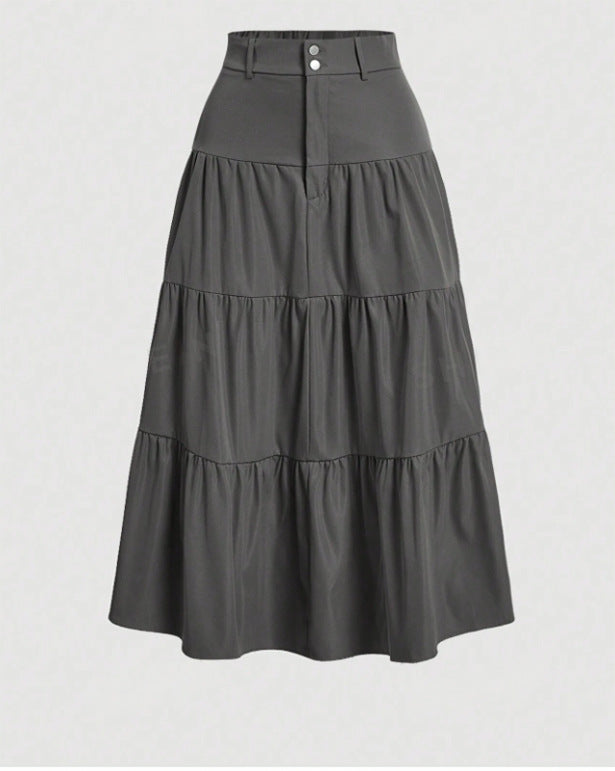 Women's Solid Color High-Low Zipper Pleated Skirt - fairypeony