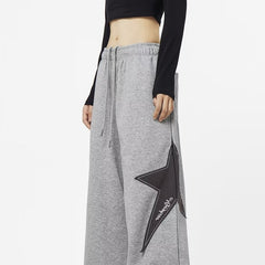 Star Patch Baggy Gray Sweatpants - fairypeony