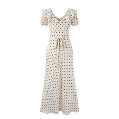 Polka Dot Puff Short Sleeve Maxi Dress