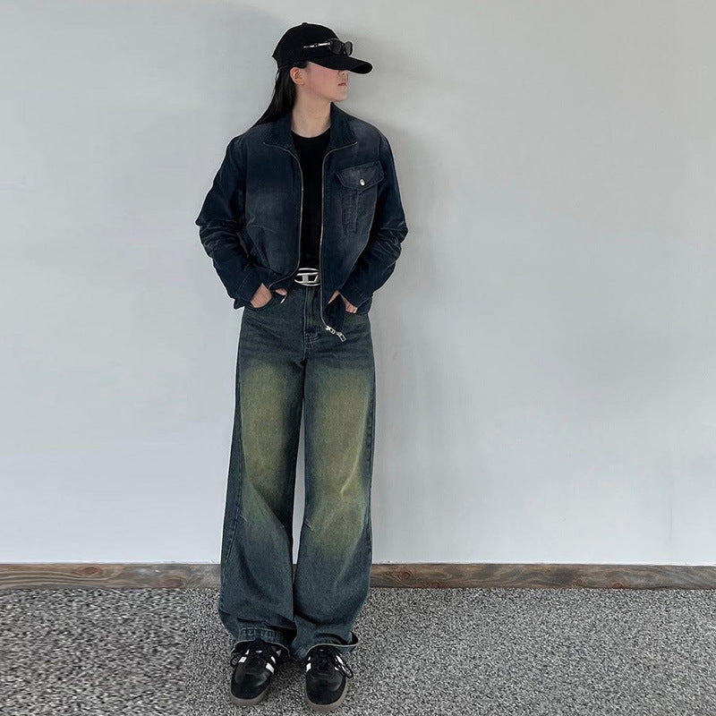 Vintage Gradient Wash Straight Leg Jeans - fairypeony