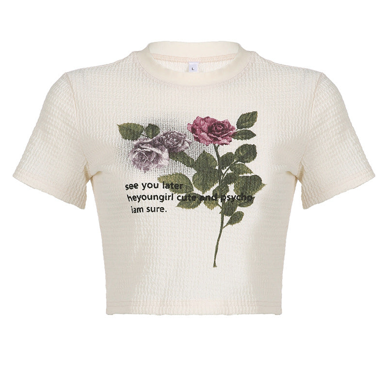 Vintage Floral Print Short Sleeve Tee - fairypeony