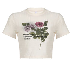 Vintage Floral Print Short Sleeve Tee - fairypeony