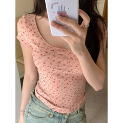 Bow Floral Print Short Sleeve Tee