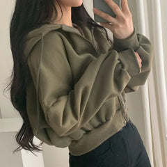 Solid Color Oversized Cropped Hoodie