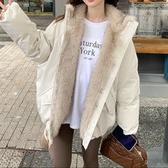 Solid Color Oversized Fur Parka Coat