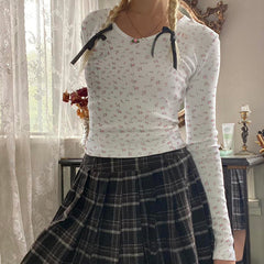 Aesthetic Floral Print Long Sleeve Tee - fairypeony