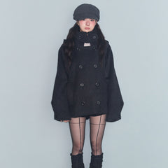 Womens Double Breasted Wool Blend Coat with Hood