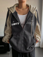 Hooded Loose Fit Color Block Sweatshirt