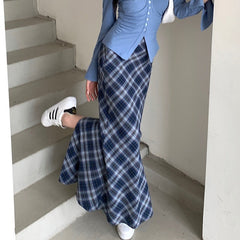 Vintage Blue Plaid Maxi Skirt