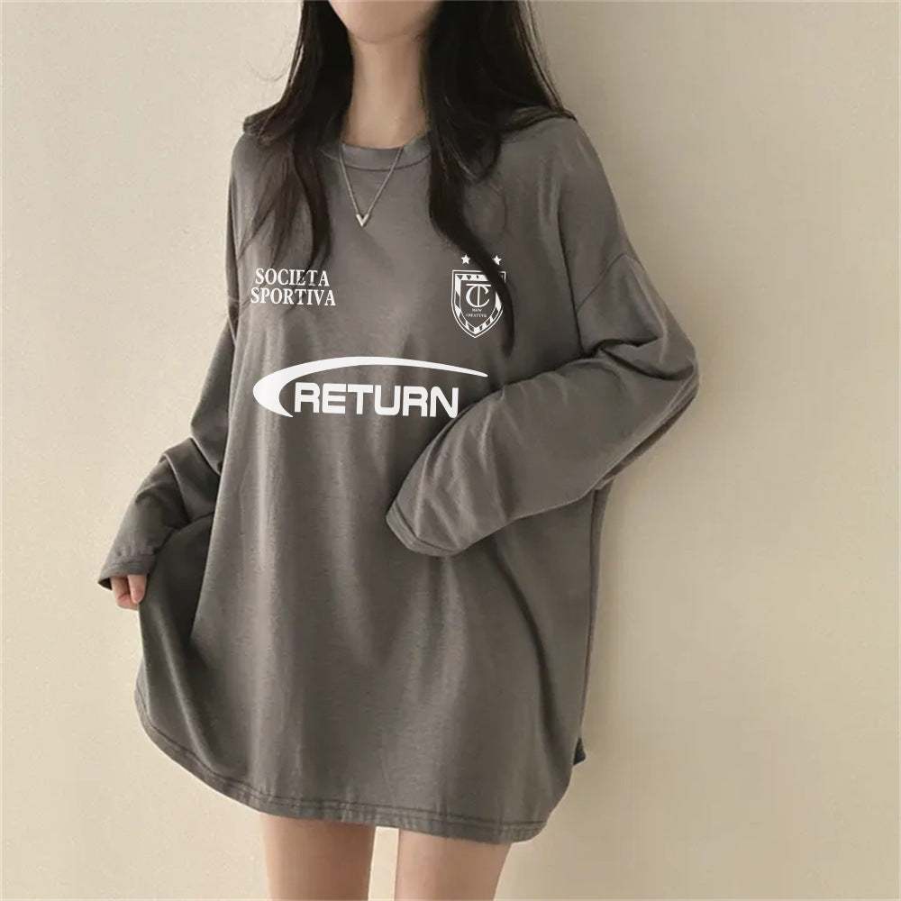 Vintage Round Neck Logo Print Oversized Tee - fairypeony
