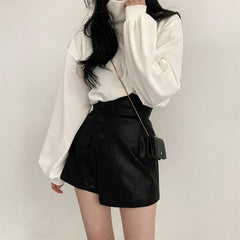 Turtle Neck Long Sleeve Corduroy Oversized Tee