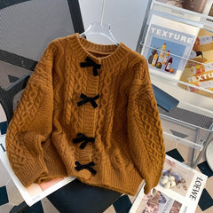 Bow Detail Loose Knit Cardigan - fairypeony