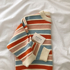 New Korean fan chic small color matching striped sweater - fairypeony
