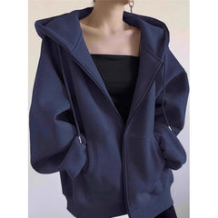 Solid Color Pullover Zip Up Oversized Hoodie