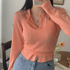 Aesthetic Knitted Cable Knit Cardigan Set - fairypeony