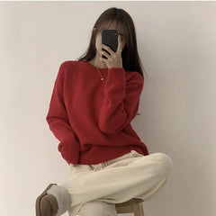 Solid Color Round Neck Pullover Sweater