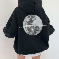 Vintage Moon Print Oversized Pullover Hoodie