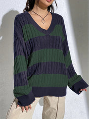 Casual Stripe Print Oversized Long Sleeve Sweater
