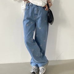 Vintage Embroidered Bow Boyfriend Jeans