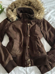 Vintage Hooded Fur Collar Jacket
