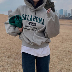 Vintage Letter Embroidered Pullover Hoodie