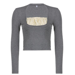 Solid Color Patchwork Long Sleeve Tee
