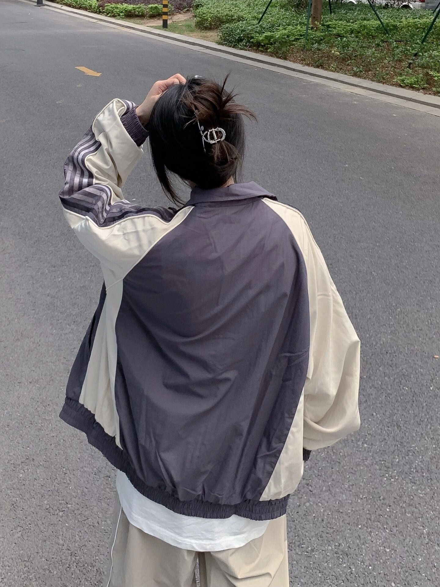 Contrast Stripe Zip Up Jacket - fairypeony