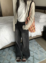 Womens High Waist Wide Leg Denim Pants