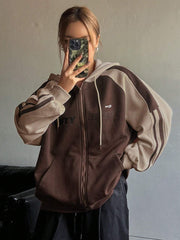 Hooded Loose Fit Color Block Sweatshirt