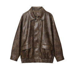 Basic Pu Mid-Length Leather Jacket