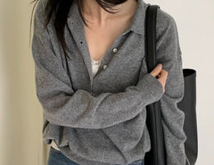 Long sleeve knit polo sweater in Gray