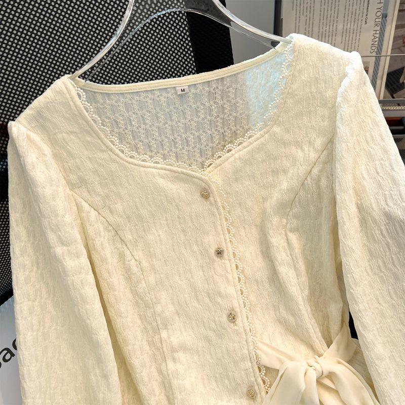 French Style Lace Trim Blouse - fairypeony