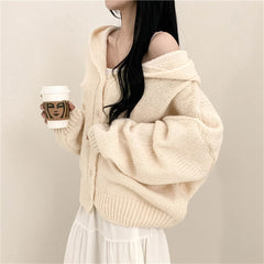 Solid Color Oversized Hooded Cardigan