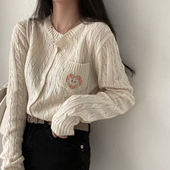 Vintage Cable Knit Slim Knitted Cardigan