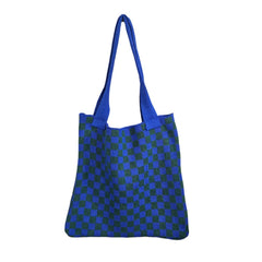 Aesthetic Checkered Print Knitted Tote Bag