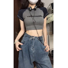 Vintage Raglan Short Sleeve Crop Top - fairypeony