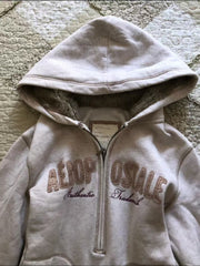 Retro Letter Hooded Zip-Up Sweatshirt – Silver Fox Fleece Lined Hoodie in Gray S–XL