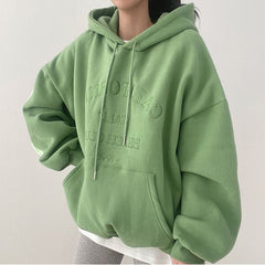 Solid Color Letter Embroidery Oversized Hoodie