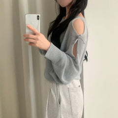 Aesthetic Cutout Off-shoulder Knitted Tee