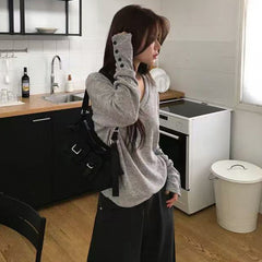 Korean Style Knitwear Top with Slit Cuffs