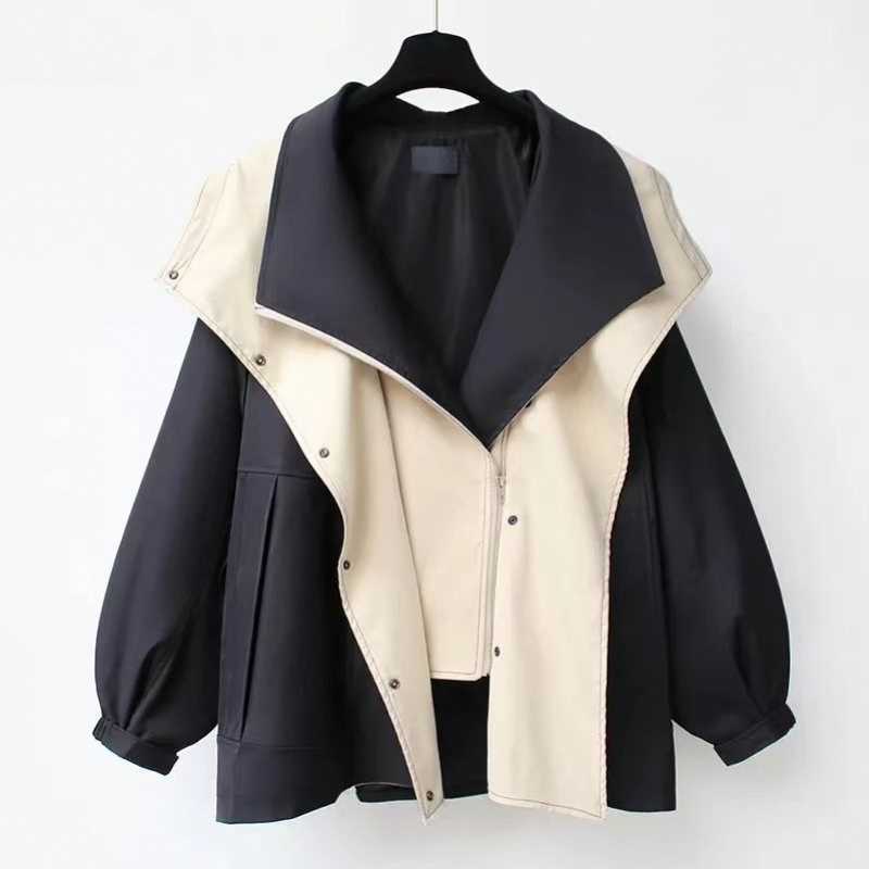 Color Block Splice Zip Up Fake Two Piece Jacket - fairypeony