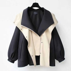 Color Block Splice Zip Up Fake Two Piece Jacket - fairypeony